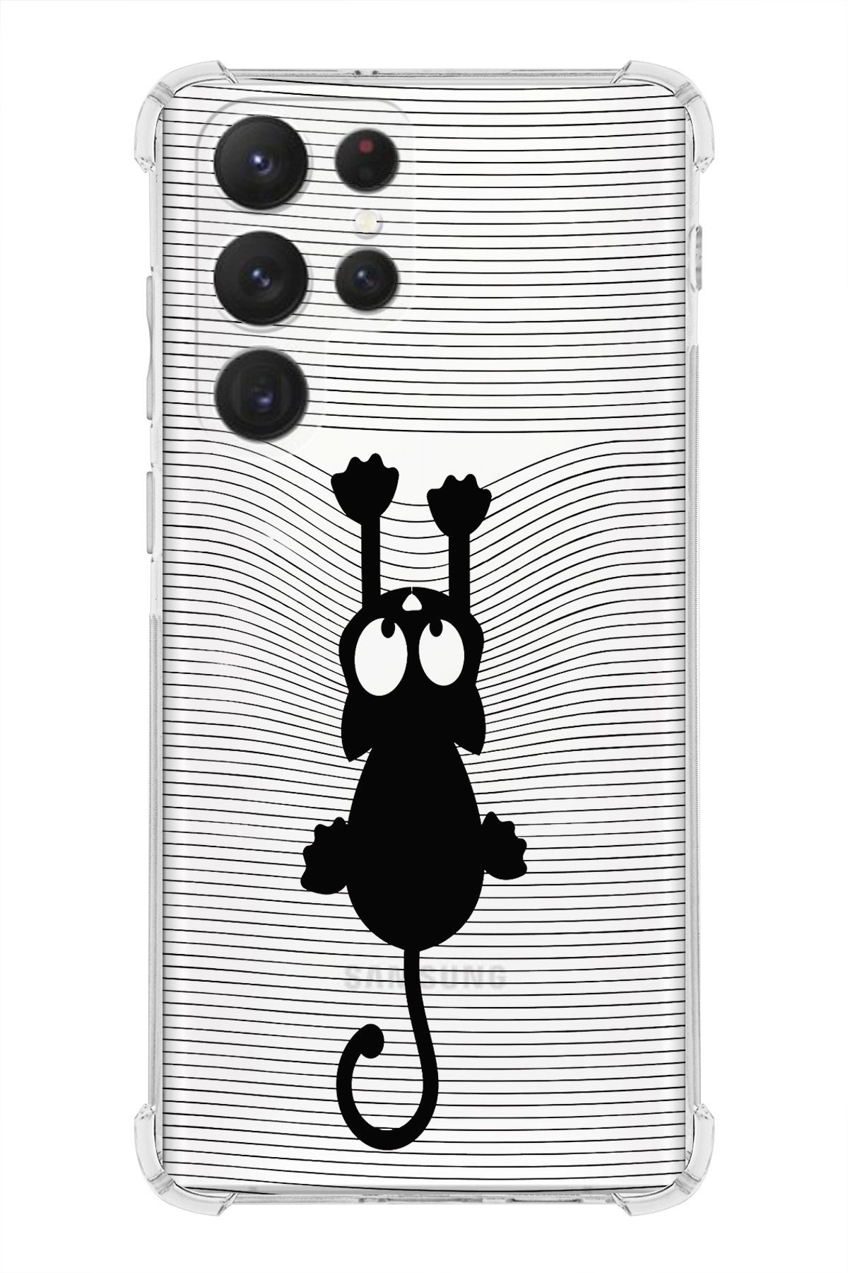 PrintiFy Samsung Galaxy S23 Ultra ile Uyumlu Köşe Korumalı Antişok Kapak Çizgi Kedi Tasarımlı Kılıf