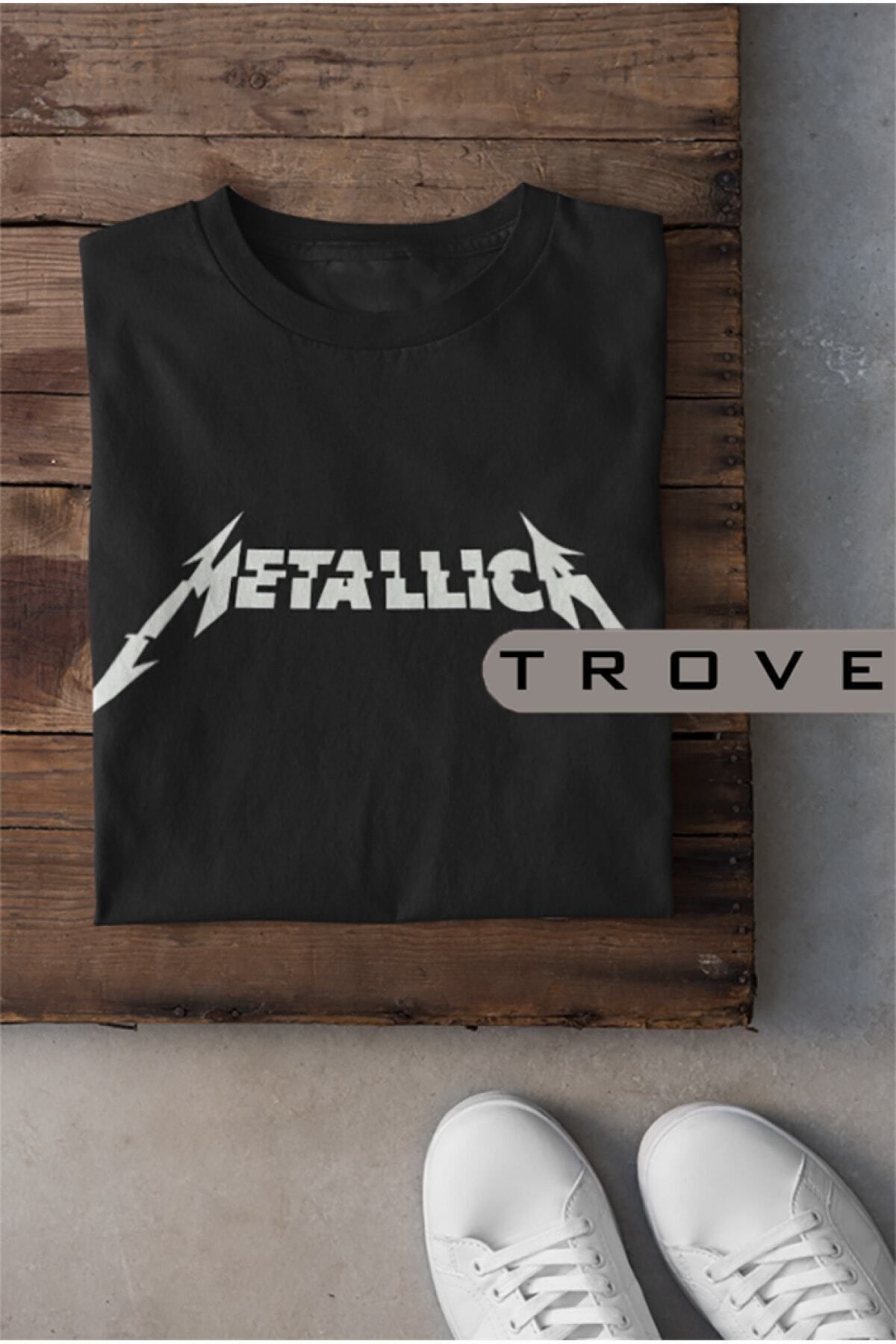 Pisa Art Unısex Kadın Erkek Metallıca %100 Pamuk Baskılı Siyah Beyaz T-shirt