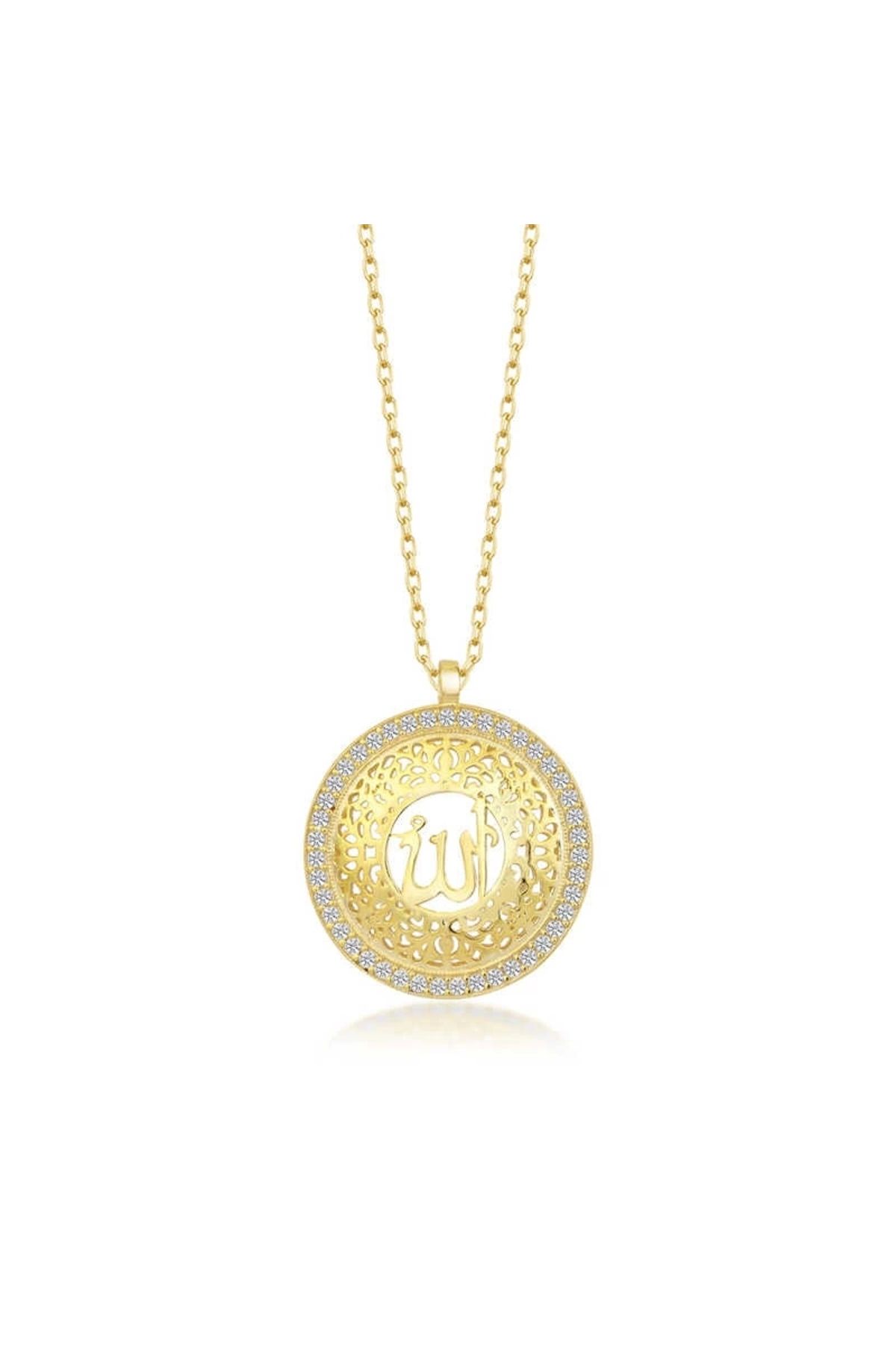 minaydan Gümüş Gold Allah Yazılı Kadın Kolye