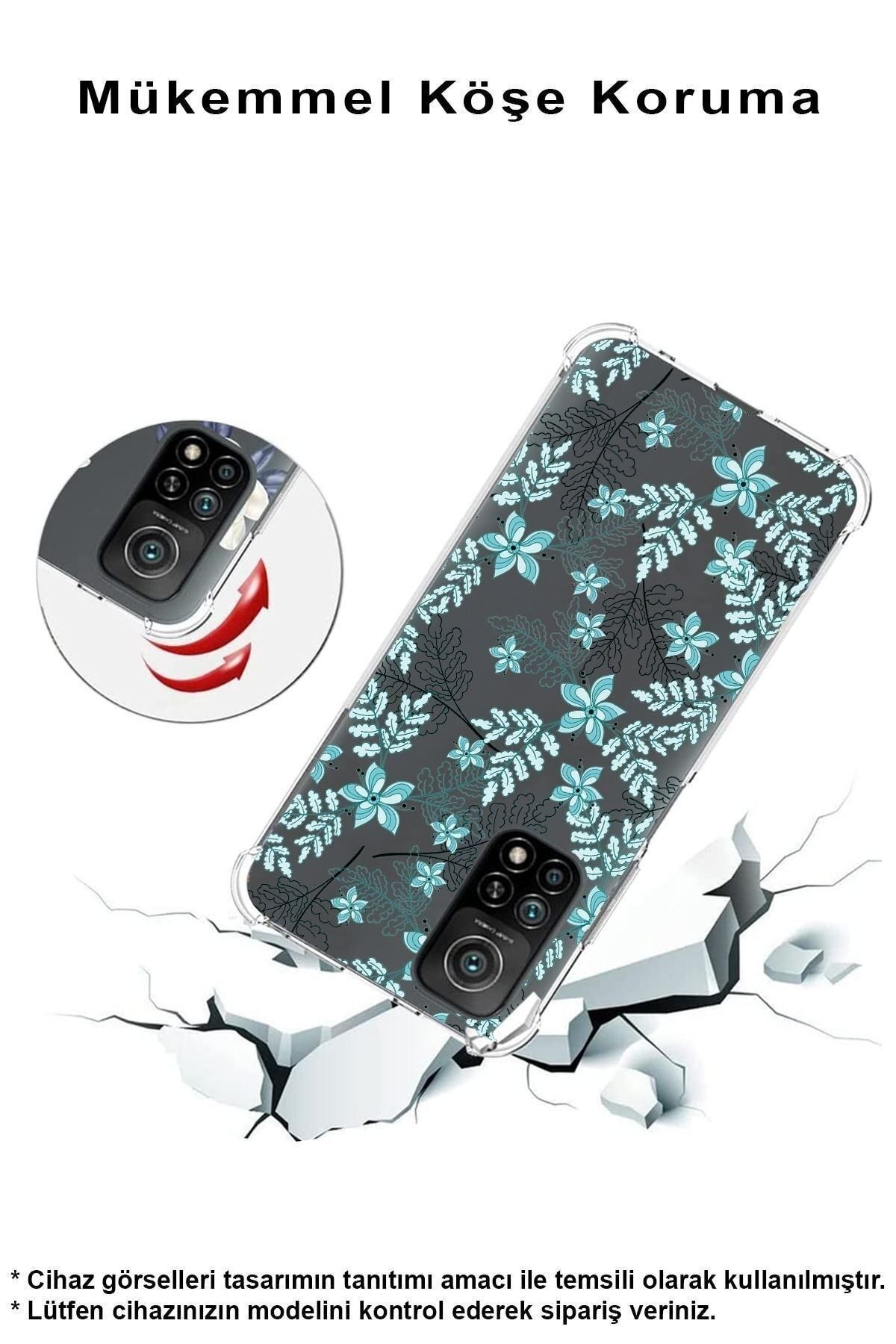 PrintiFy Samsung Galaxy S23 Ultra ile Uyumlu Köşe Korumalı Antişok Kapak Floral Su Yeşili Tasarımlı Kılıf