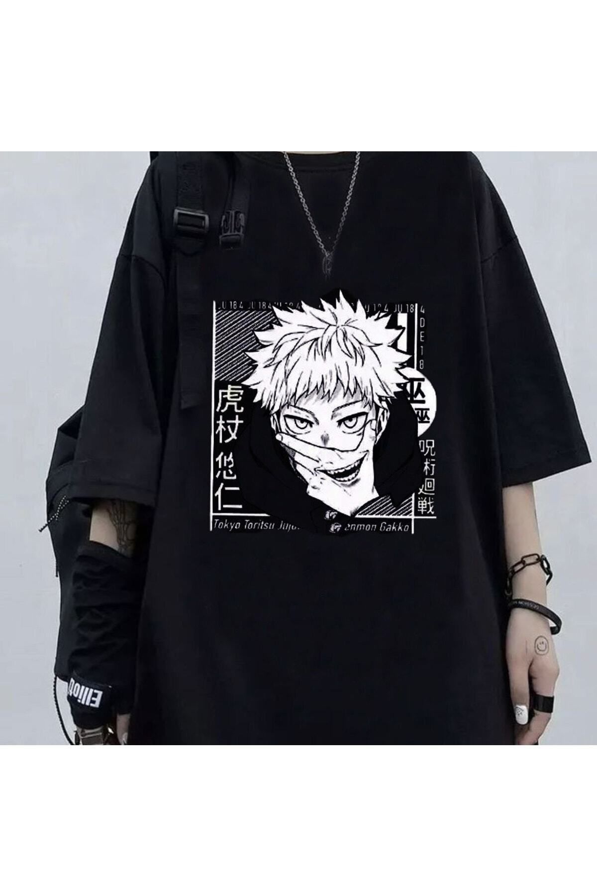 Pisa Art Anime Jujutsu Kaisen Eyes Unisex Siyah Oversize Tişört