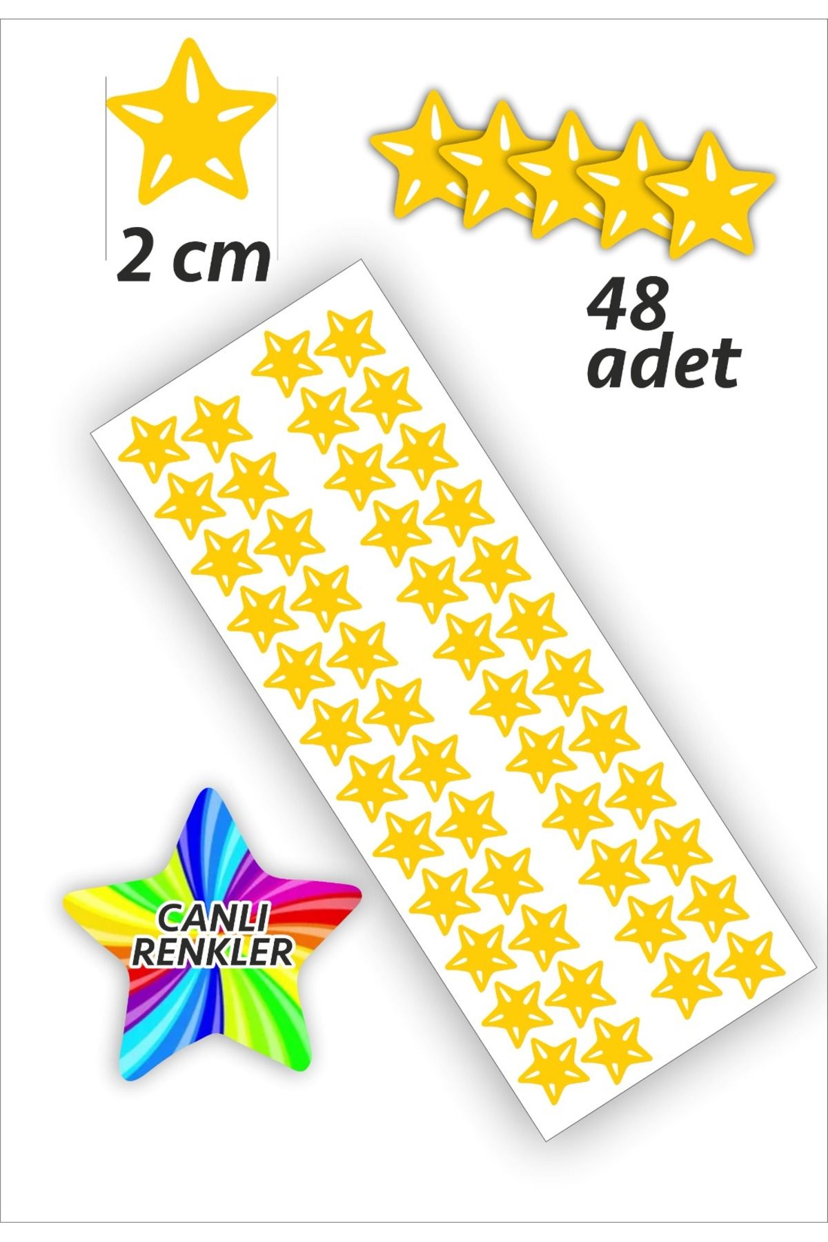 İstisna 48 Adet Sarı Renk Yıldız Etiket 2 Cm Yıldız Temalı Sticker Seti