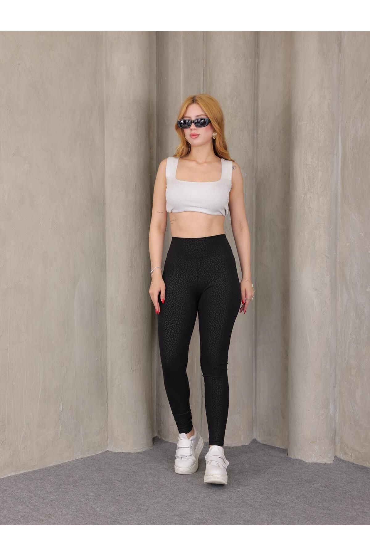 lzv-Leggings din țesătură de scafandru cu model leopard pentru femei negre – talie înaltă, modelare 6