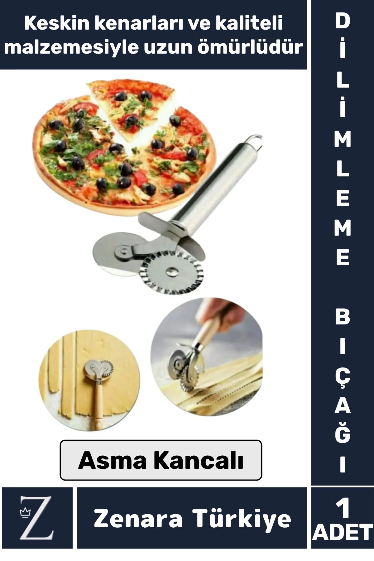 Zenara Yüksek Kaliteli Çelik Hamur Kesme Doğrama Şekillendirme Çift Taraflı Pizza Hamur Dilimleme Bıçağı