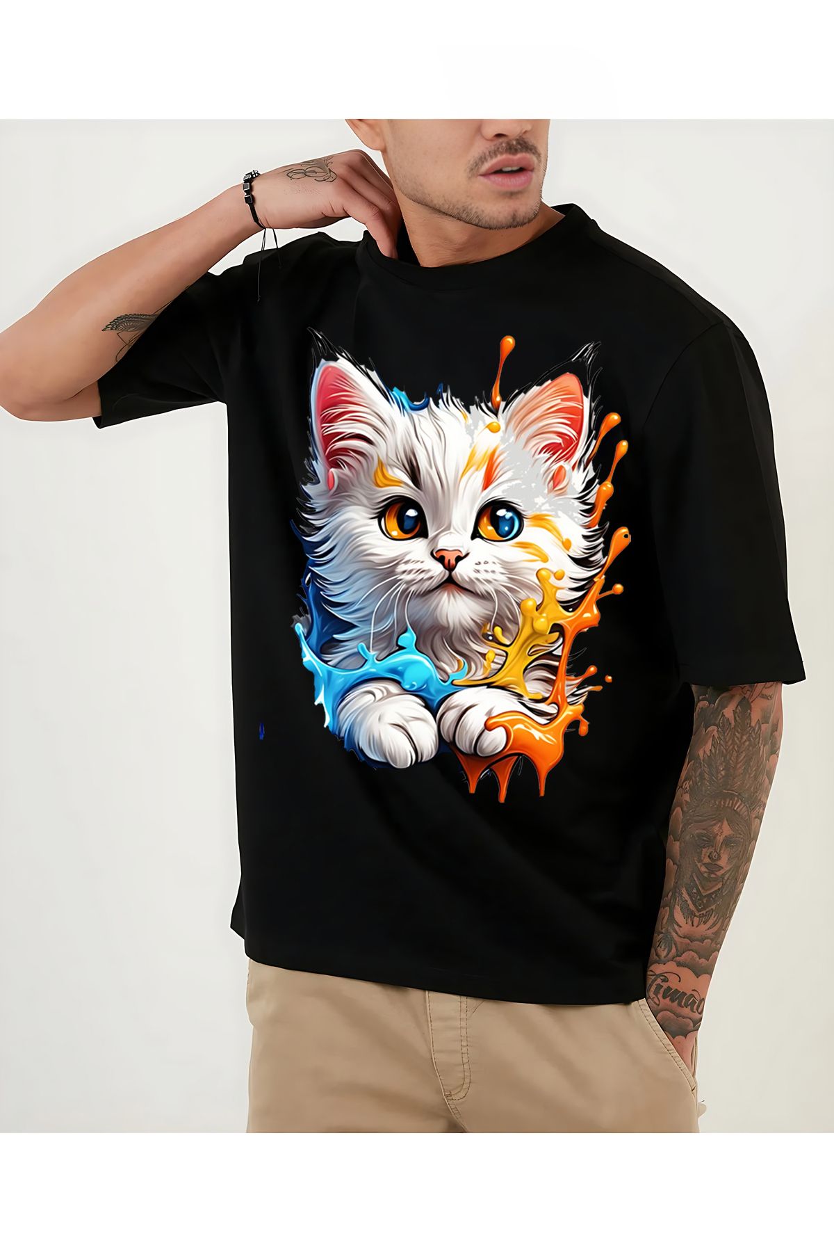 Pisa Art tatlı kedi çıkartmalı t-shirt