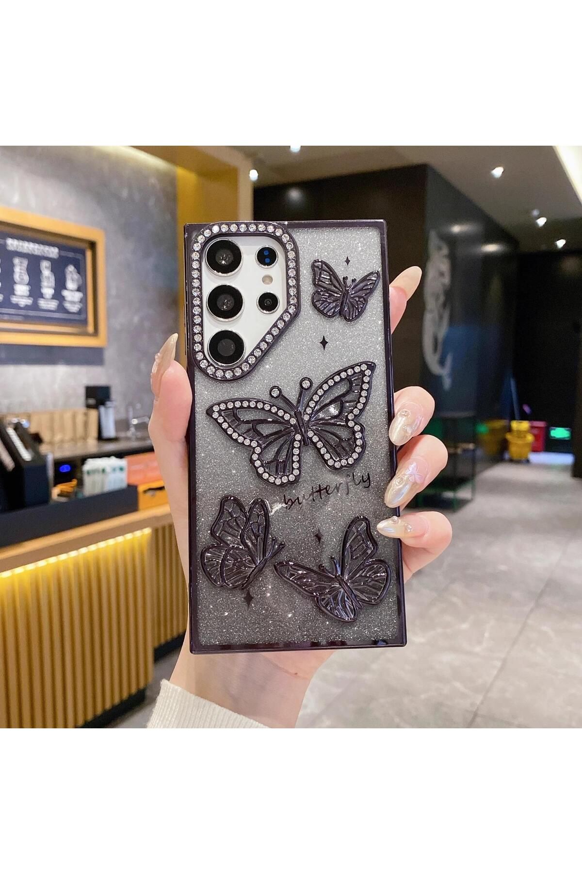 LioTech Samsung Galaxy A26 Uyumlu Taşlı Kelebek Desenli Darbe Emici Özelliğe sahip Silikon Kılıf
