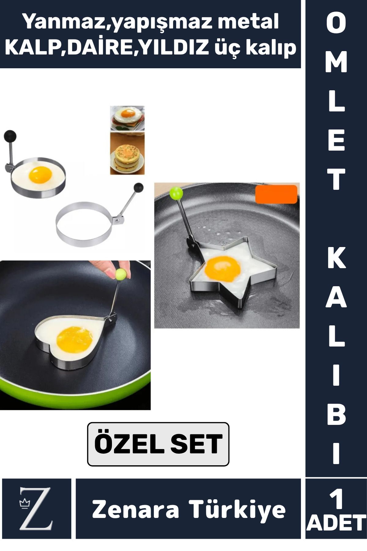 Zenara Dayanıklı Yanmaz Yapışmaz Kahvaltı Yumurta Omlet Krep Pişirme KALP DAİRE YILDIZ Eğlenceli Özel Set