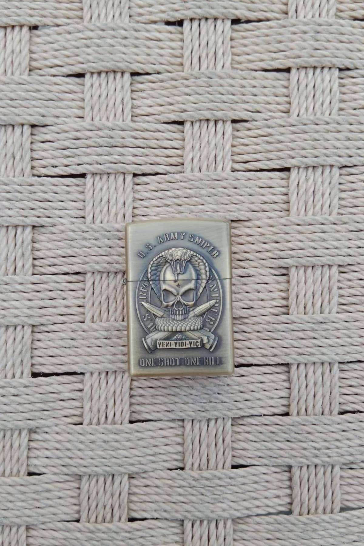 İZMİR ASKERİ MALZEME Bronz Renkli U.S.Army Sniper One Shot One Kill Yazili Kamp Cakmak