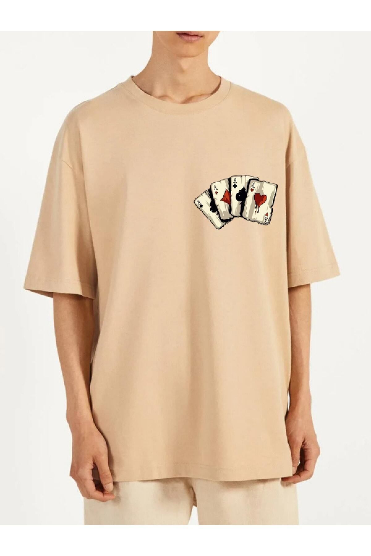 Pisa Art Iskambil Asları Baskılı Bej Oversize Erkek Tshirt