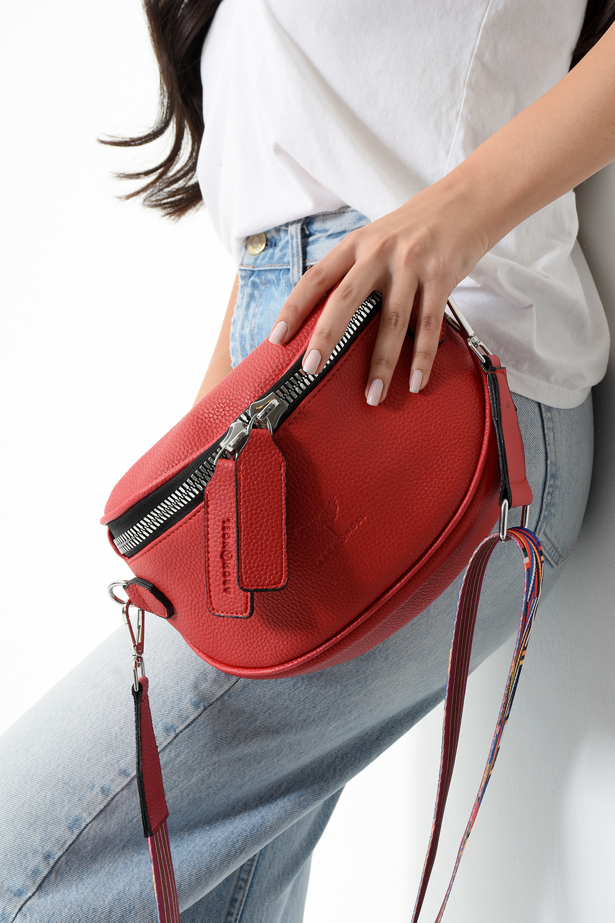 archangel Kadın crossbody bag bel çantası geometrik dokuma askılı kırmızı görsel 4