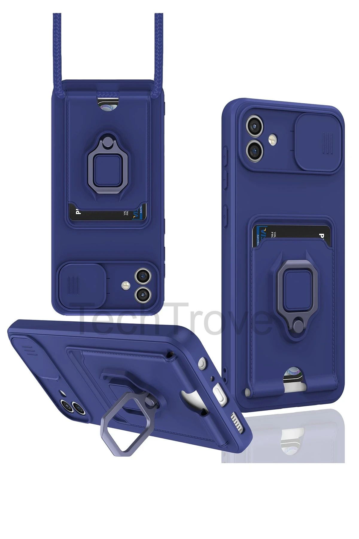 TechTrove Samsung Galaxy A04 Kılıf Kamera Koruma Sürgülü Kartvizitli Kartlıklı Standlı İpli Renkli Kapak
