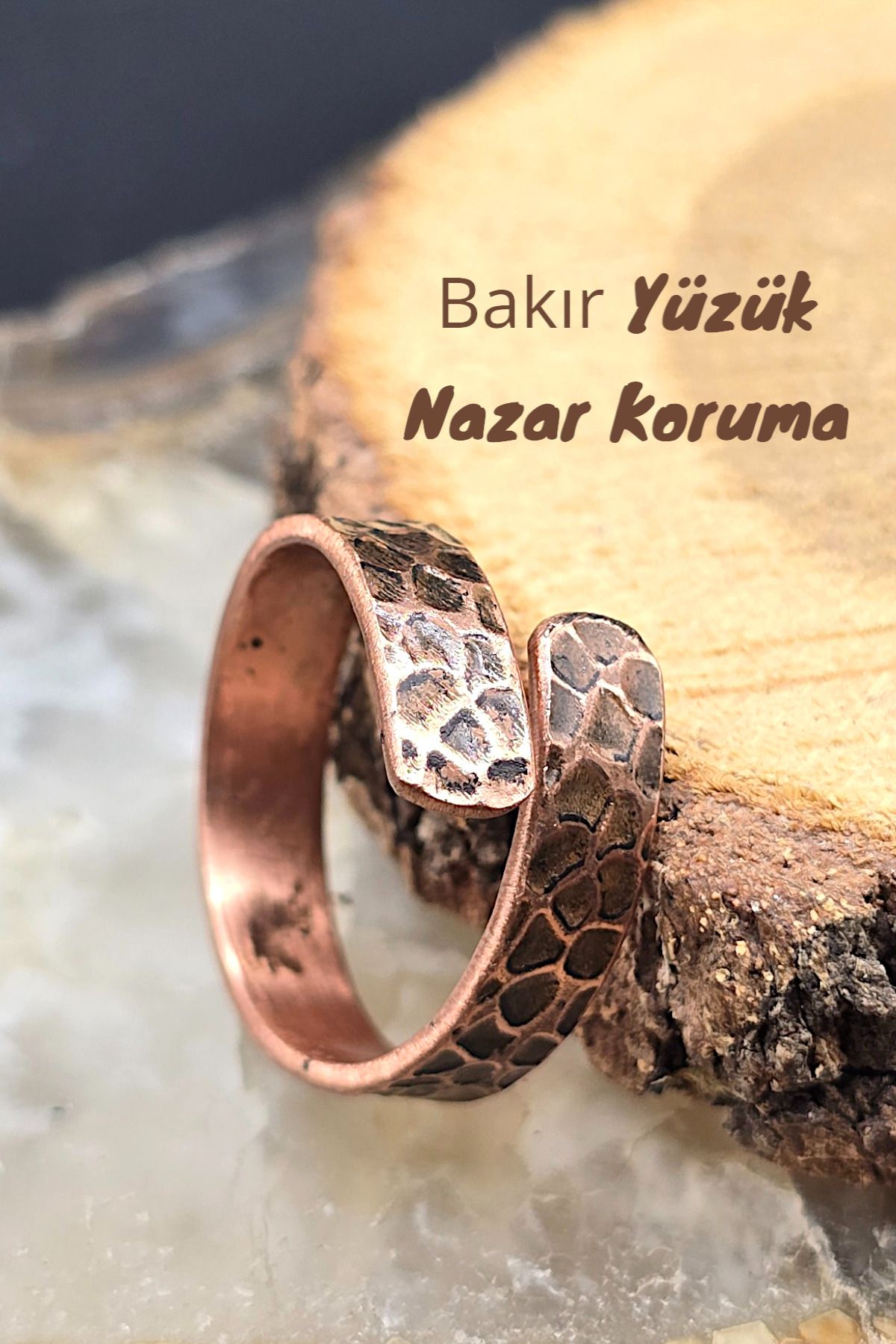 NBS Beautiful Naturel Stones Saf Bakır Yüzük % 100 – Ayarlanabilir Boy – El İşçiliği - Kadınlar İçin