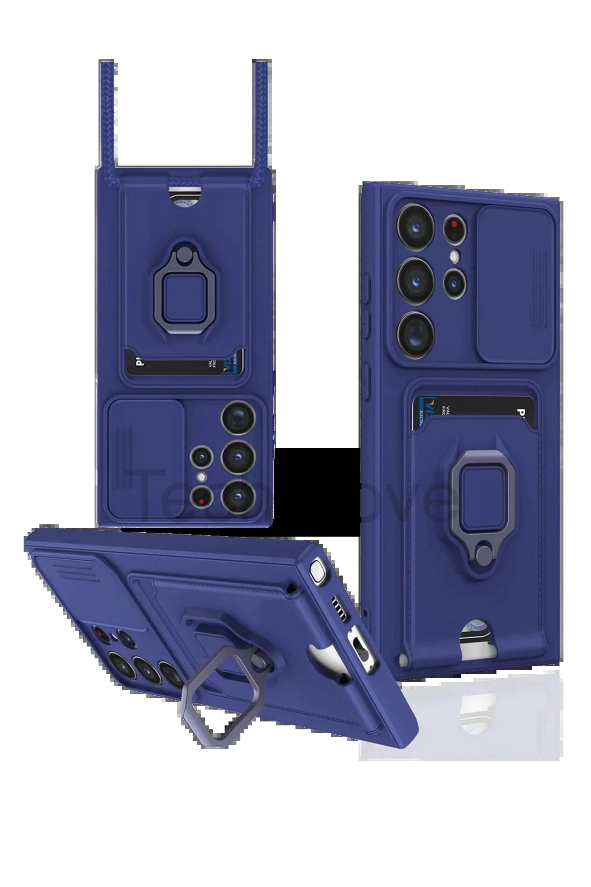 TechTrove Samsung Galaxy S25 Ultra Kılıf Kamera Koruma Sürgülü Kartvizitli Kartlıklı Standlı İpli Renkli Kapak