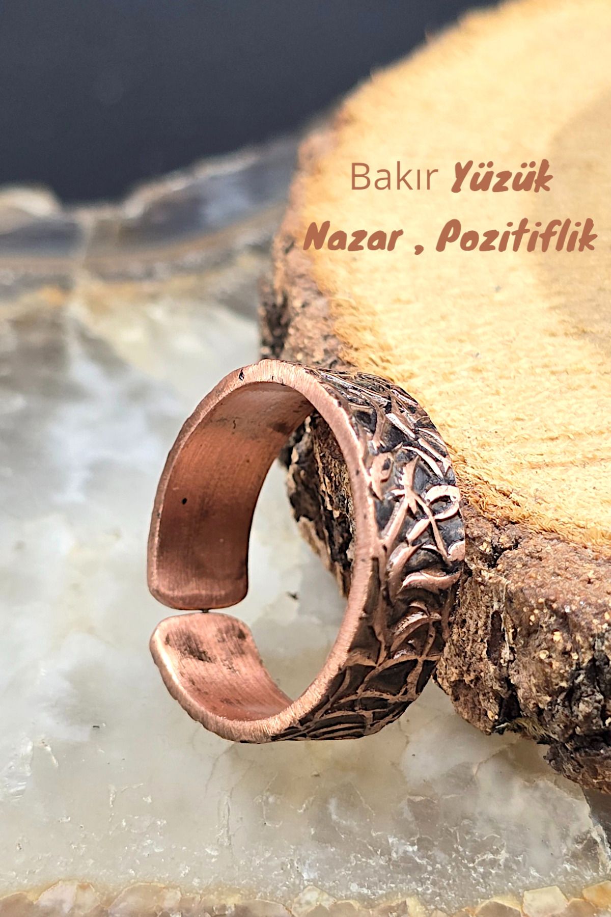 NBS Beautiful Naturel Stones %100 Saf Bakır Yüzük – Ayarlanabilir Boy – El İşçiliği - Erkek Ve Kadınlar İçin