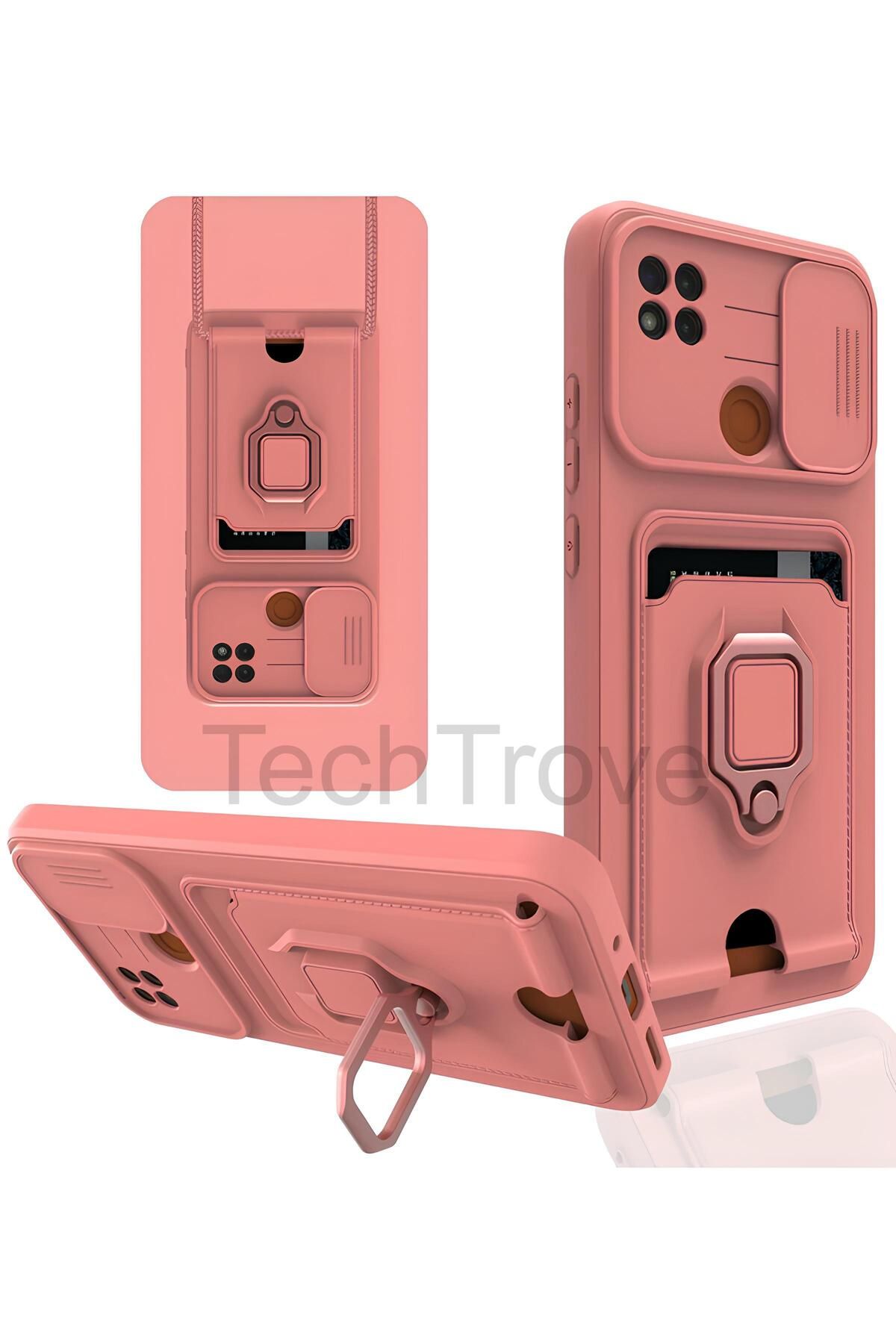 TechTrove Xiaomi Redmi 9C Kılıf Kamera Koruma Sürgülü Kartvizitli Kartlıklı Standlı İpli Renkli Kapak