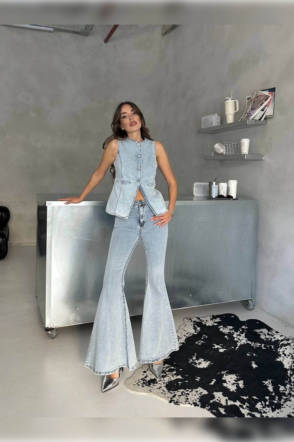 Harmony Extra Geniş Paça Yüksek Bel Likralı İspanyol Jeans