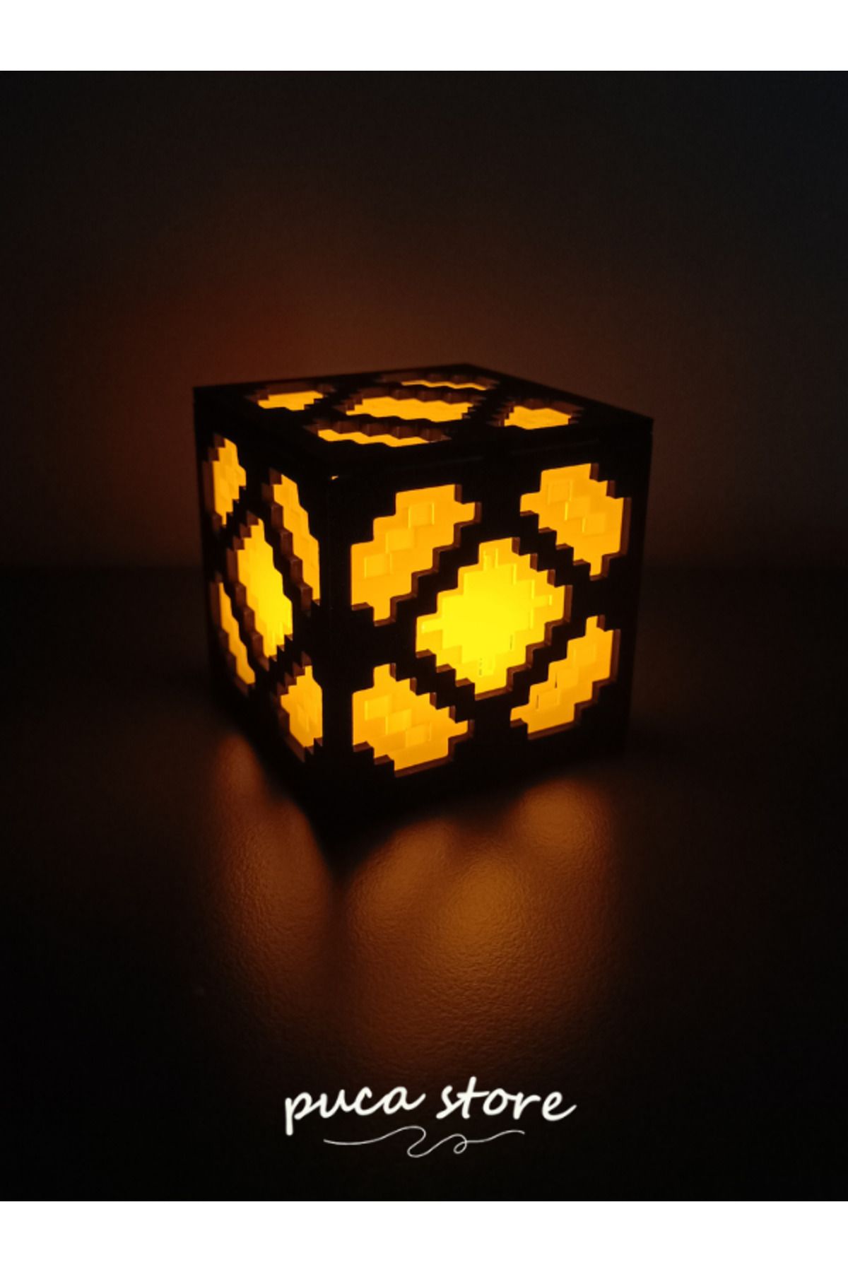 puca Minecraft Temalı Redstone Lambası - Led mum hediyeli masa ve gece lambası 8x8x8 cm