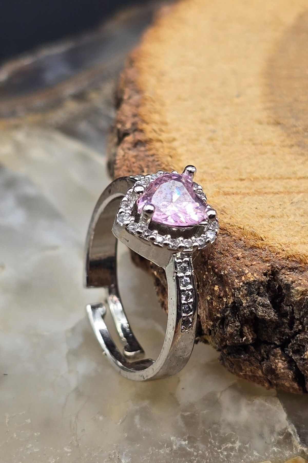 NBS Beautiful Naturel Stones Pembe Yüzük Kadınlar İçin Ayarlanabilir Kaplama Zirkon Taşlı