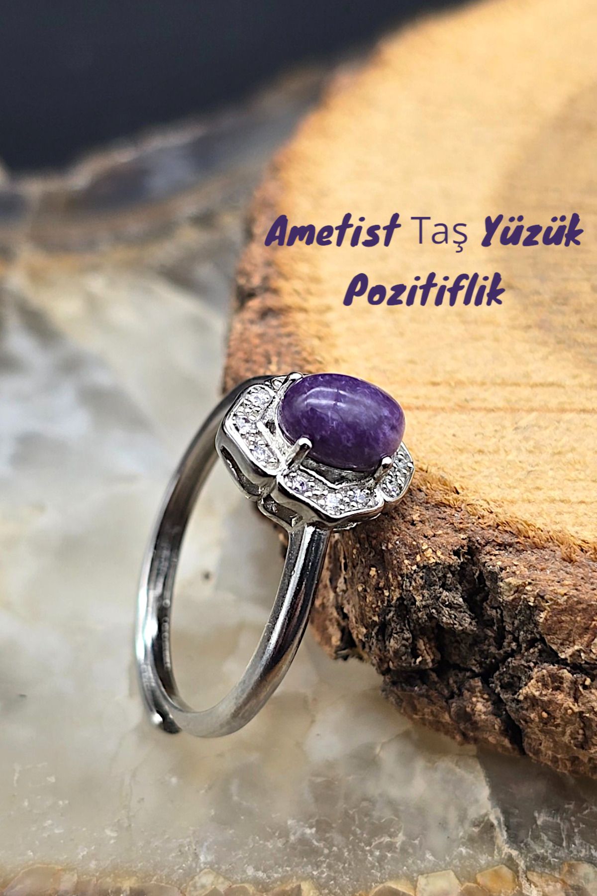 NBS Beautiful Naturel Stones Ametist Taşlı Yüzük Kadınlar İçin Ayarlanabilir Kaplama