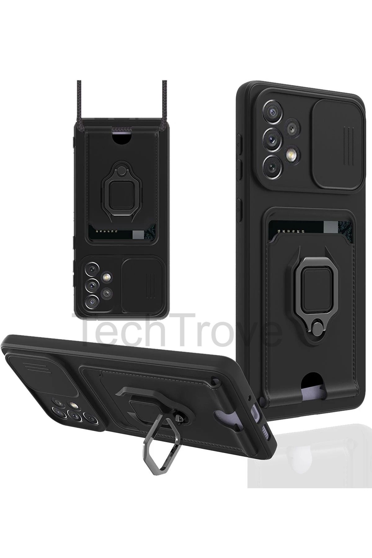 TechTrove Samsung Galaxy A33 Kılıf Kamera Koruma Sürgülü Kartvizitli Kartlıklı Standlı İpli Renkli Kapak