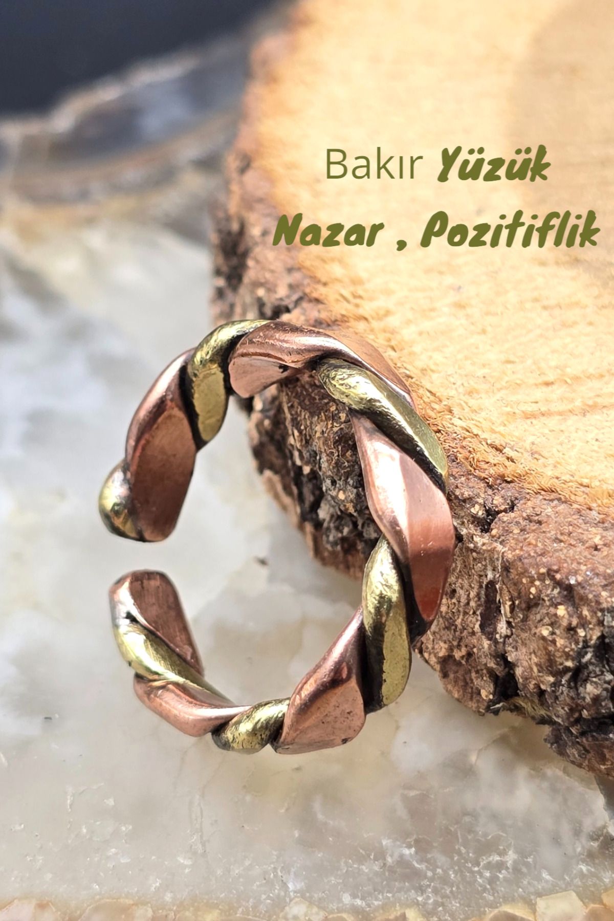 NBS Beautiful Naturel Stones Saf Bakır Yüzük % 100 – Ayarlanabilir Boy – El İşçiliği - Erkek Ve Kadınlar İçin