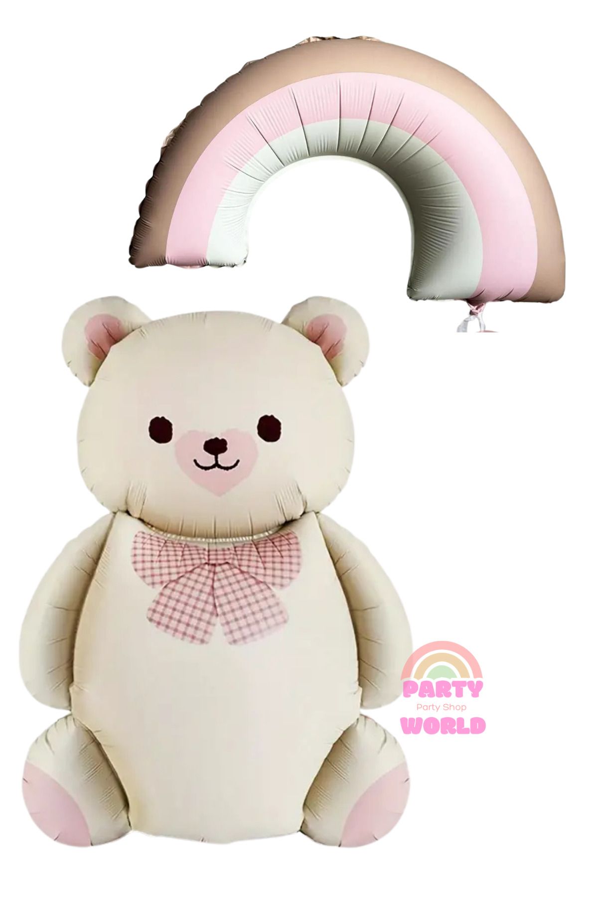 party world Ayıcık Krem & Gökkuşağı Retro Pembe Folyo Balon Seti