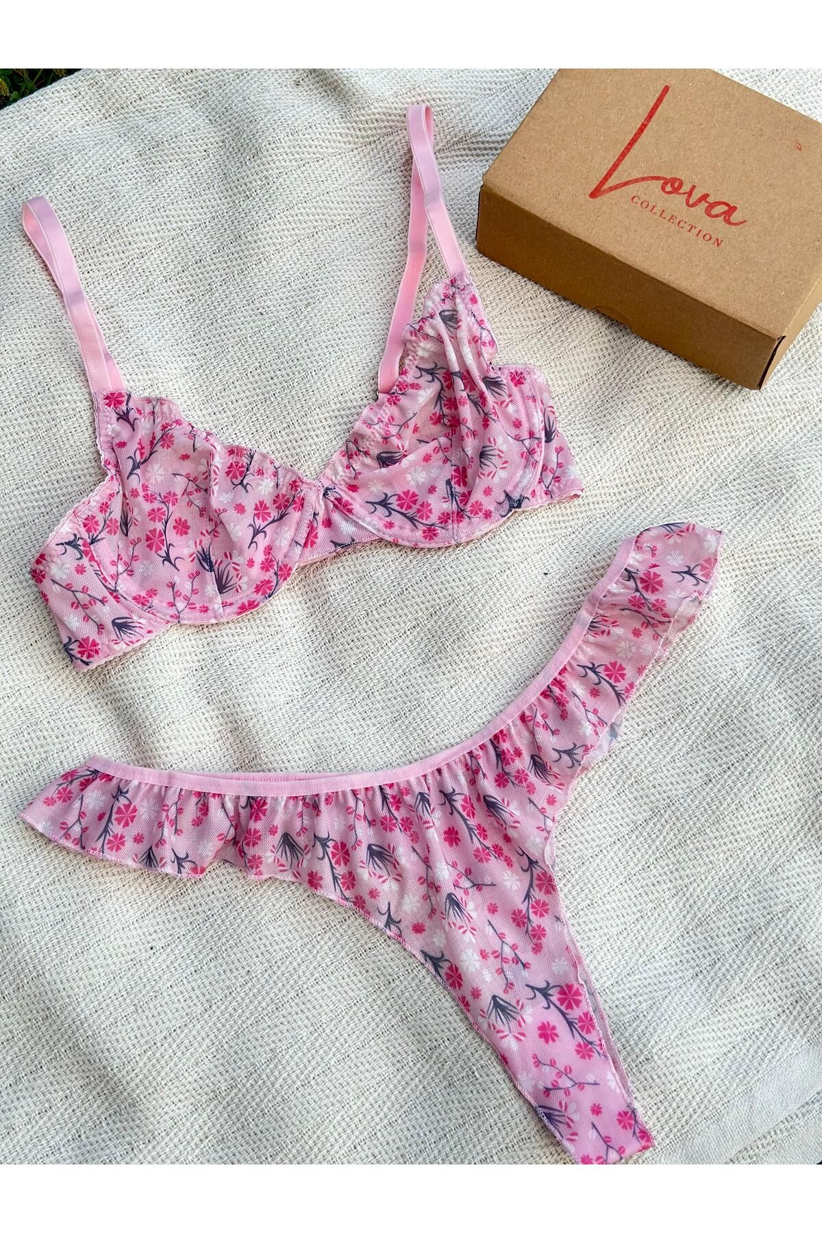 Lova Collection Linda Pembe Balenli Sütyen Takım