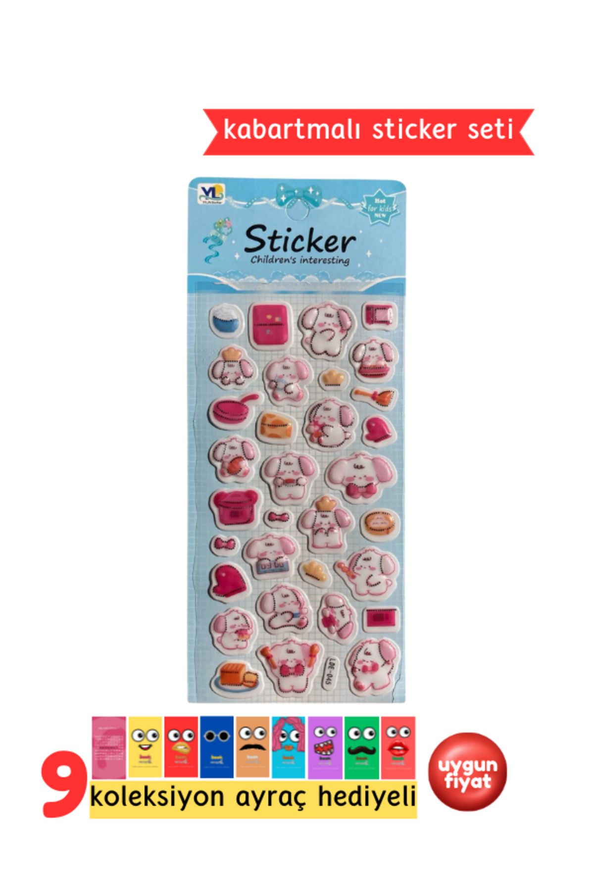 Pembe Pasaj Sevimli Sticker Seti – Kabartmalı 3D Sticker Etiket - Defter Laptop Ajanda Bullet Journal Sticker
