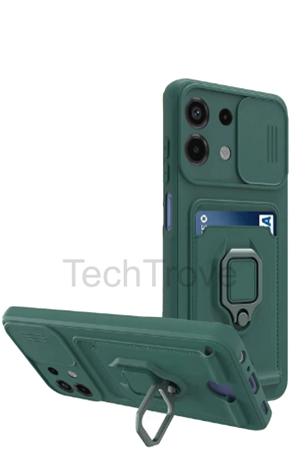 TechTrove Xiaomi Redmi Note 13 4G Kılıf Kamera Koruma Sürgülü Kartvizitli Kartlıklı Standlı İpli Renkli Kapak