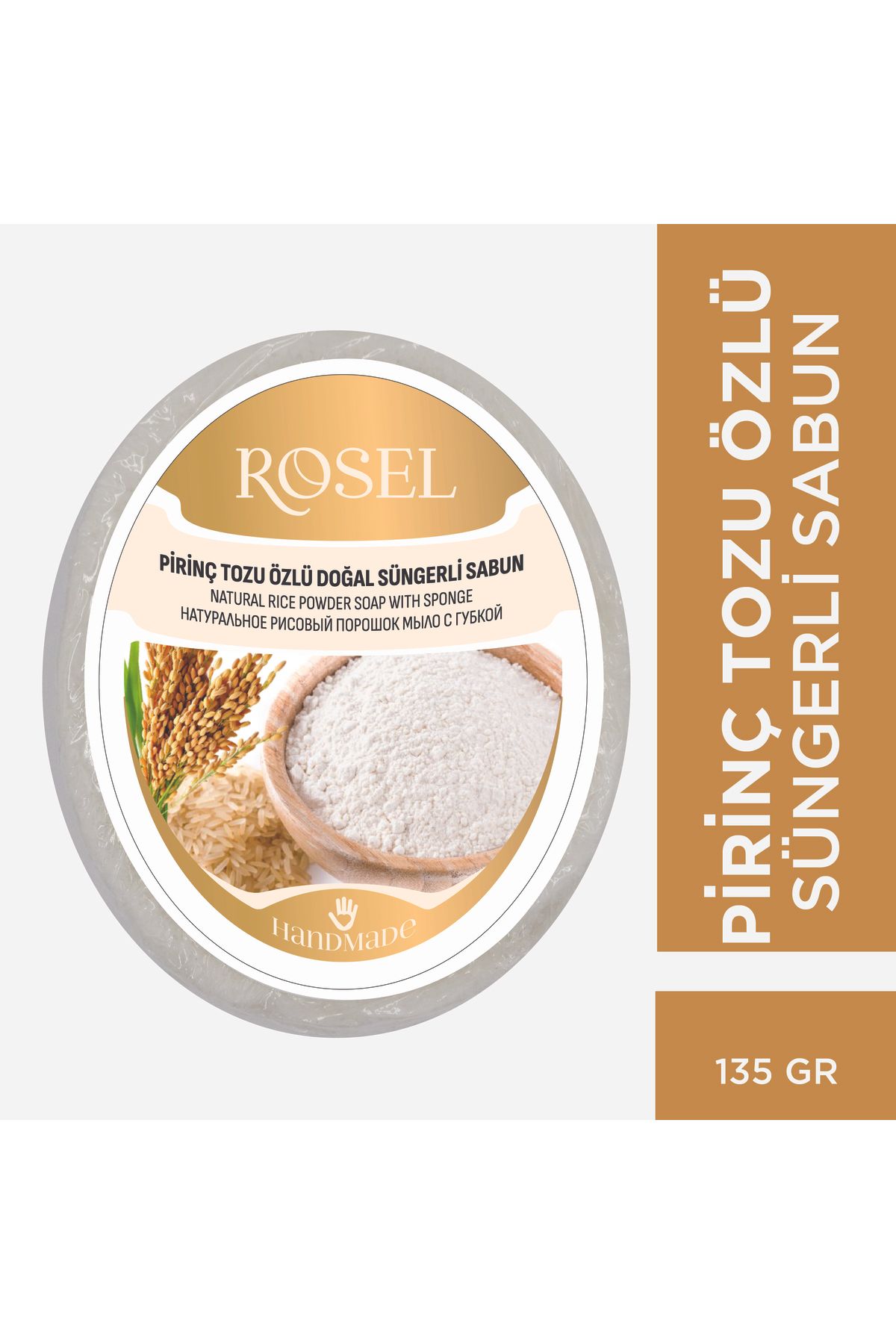 rosel Pirinç Tozu Özlü Süngerli Doğal Sabun