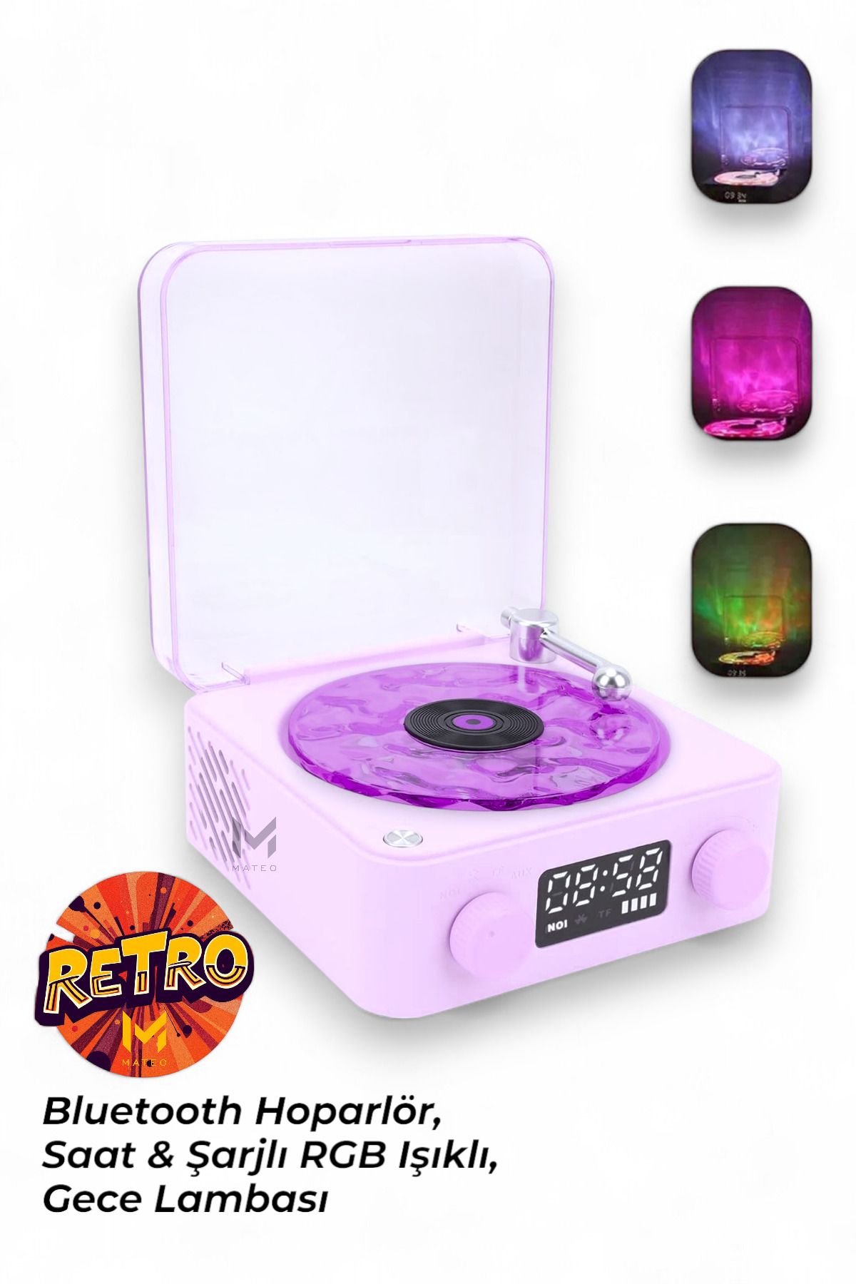MATEO Retro Pikap Tasarımlı Bluetooth Hoparlör | Dijital Saatli & LED Işıklı & Gece Lambası