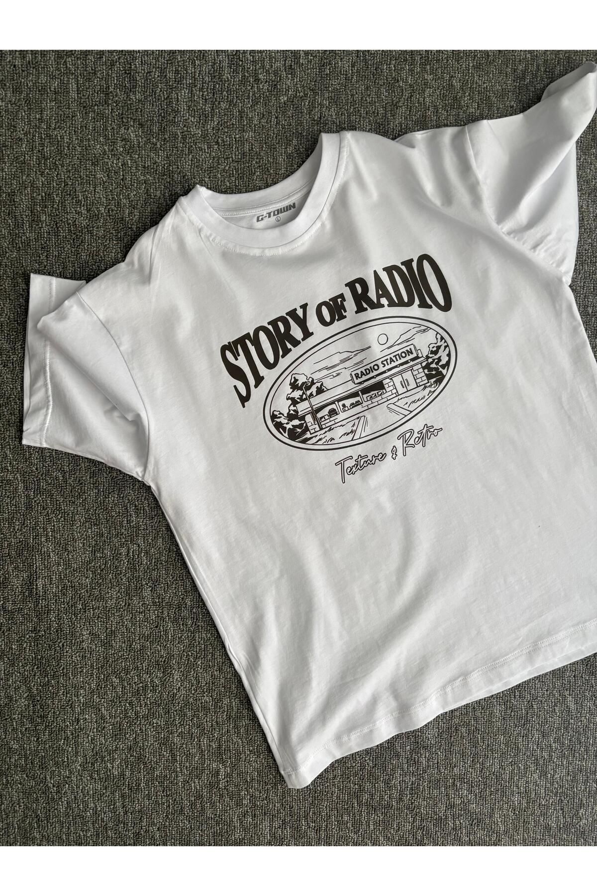 g-town STORY OF RADİO OVERSİZE UNİSEX BASKILI T-SHİRT