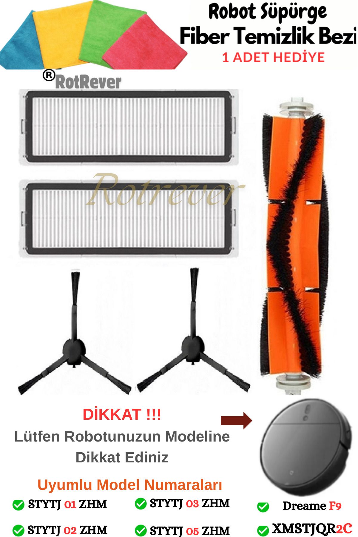 RotRever Mijia 1c.Vacuum Mop 1c Ve 2c ile-Mop Pro 2+ 3d Uyumlu Hepa Filtre,Fırça Yenileme Seti-5 Parça