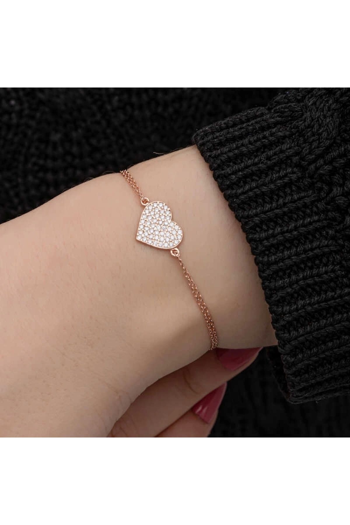minaydan 925 Ayar Gümüş Rose Kalp Kadın Bileklik