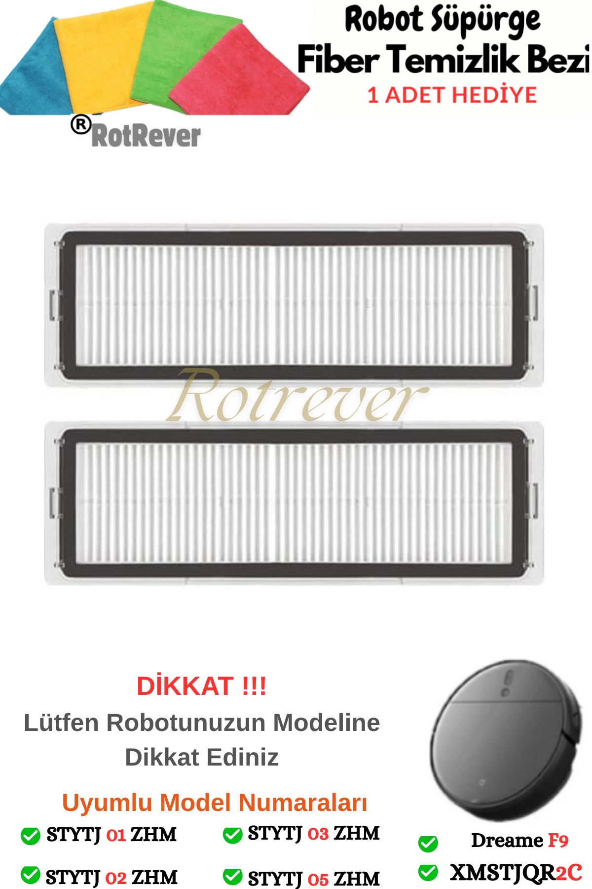 RotRever Mijia 1c.Vacuum Mop 1c Ve 2c ile-Mop Pro 2+ 3d Uyumlu Hepa Filtre-2 Adet