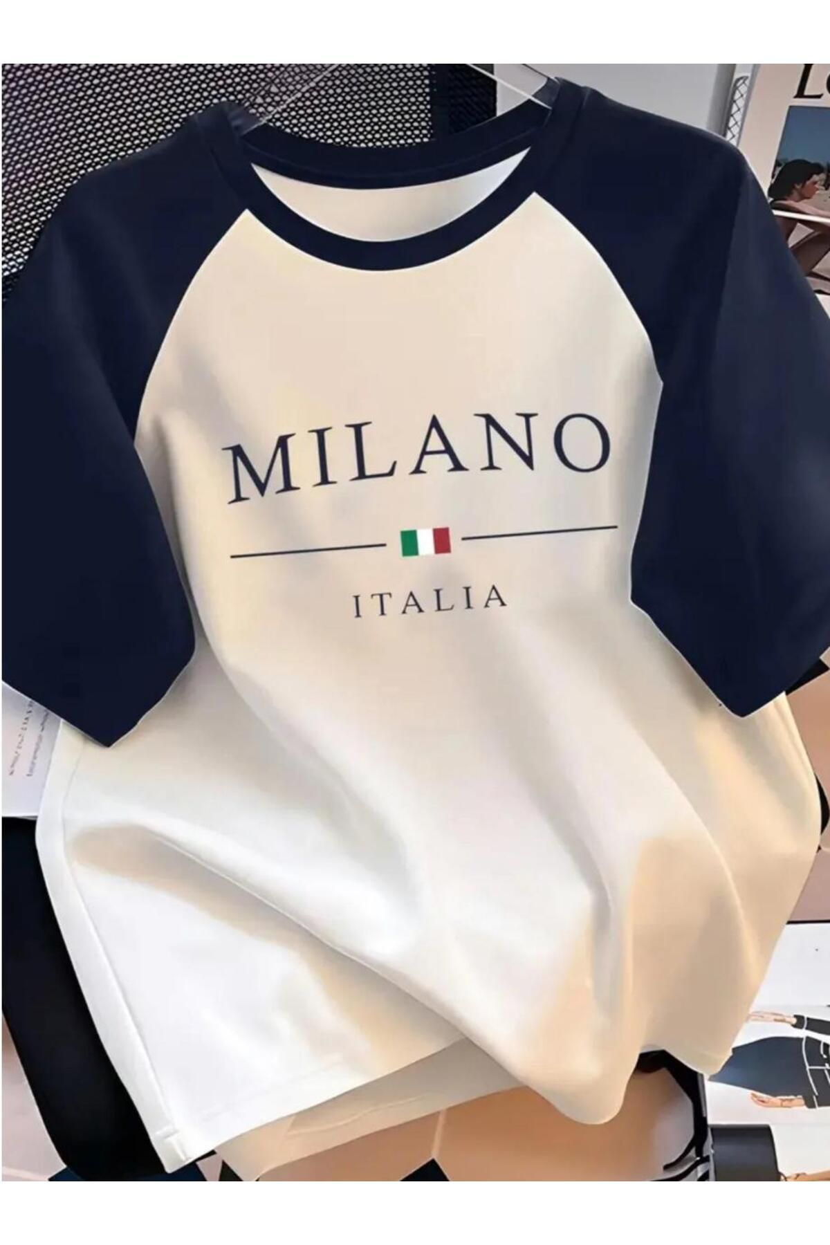 Man Milano Baskılı Raglan Kol Oversize T-Shirt