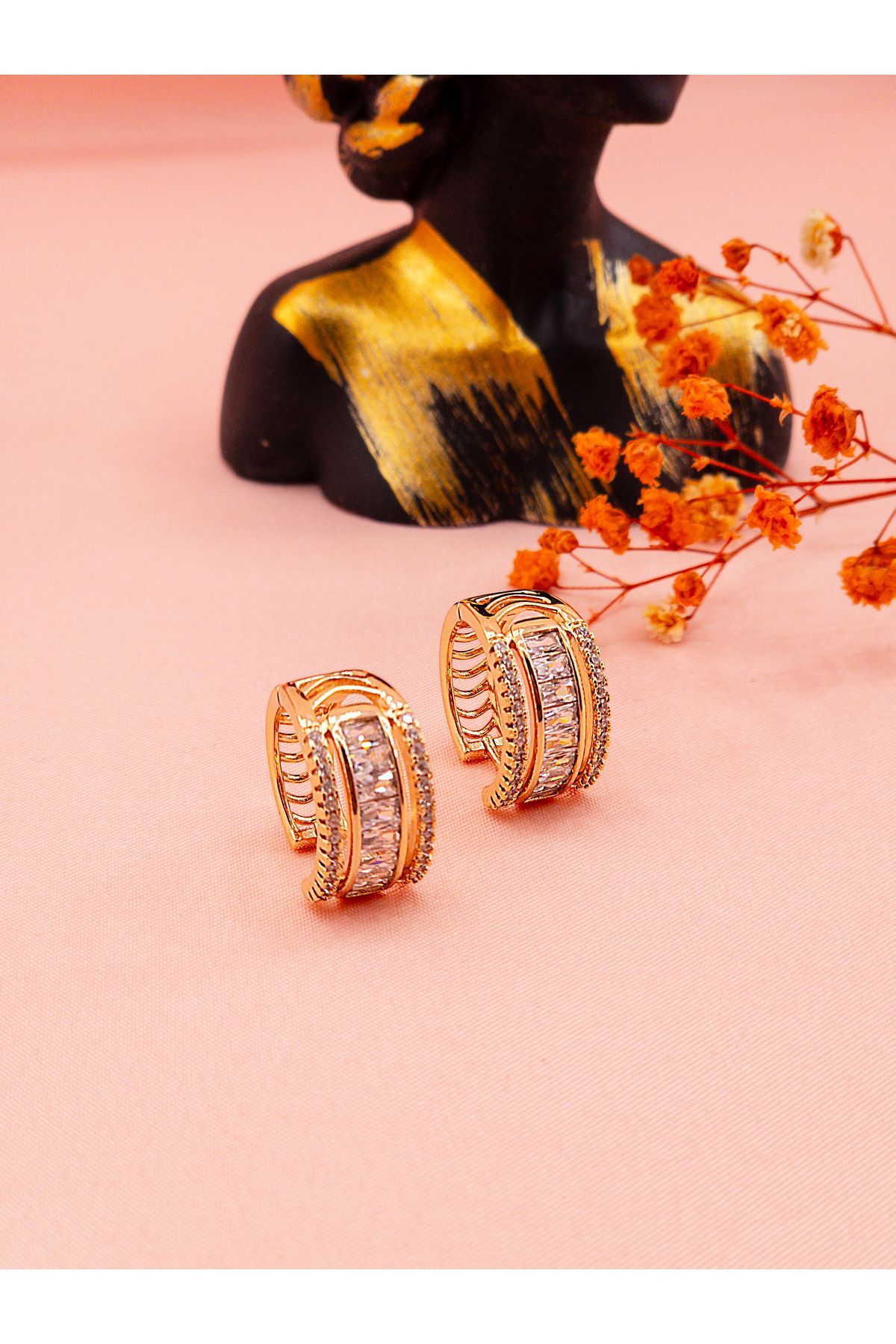luree accessories Zirkon Taşlı Çelik Halka Küpe