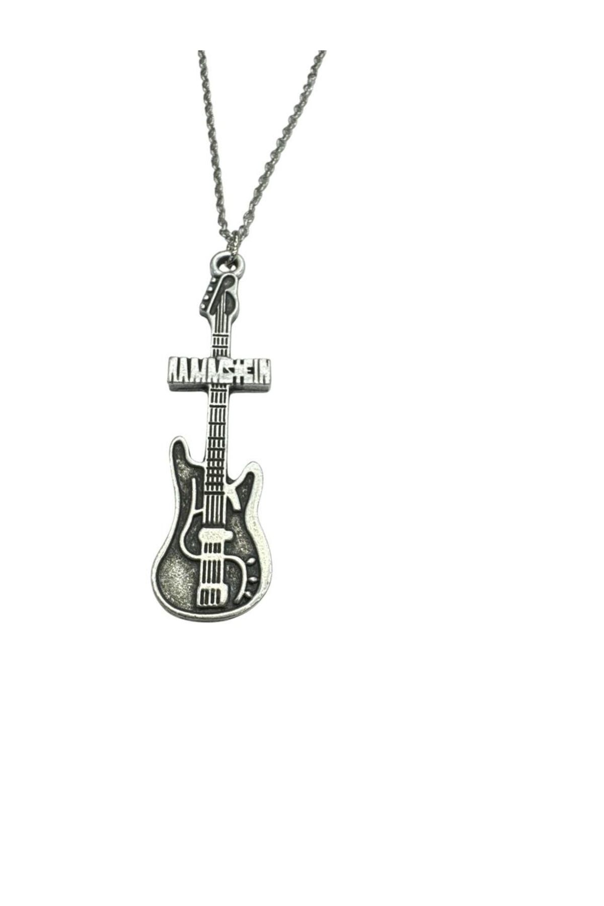 Herşey Nota Rammstein Elektro Gitar Figürlü Endüstriyel Metal Kolyesi – Unisex - 60 cm