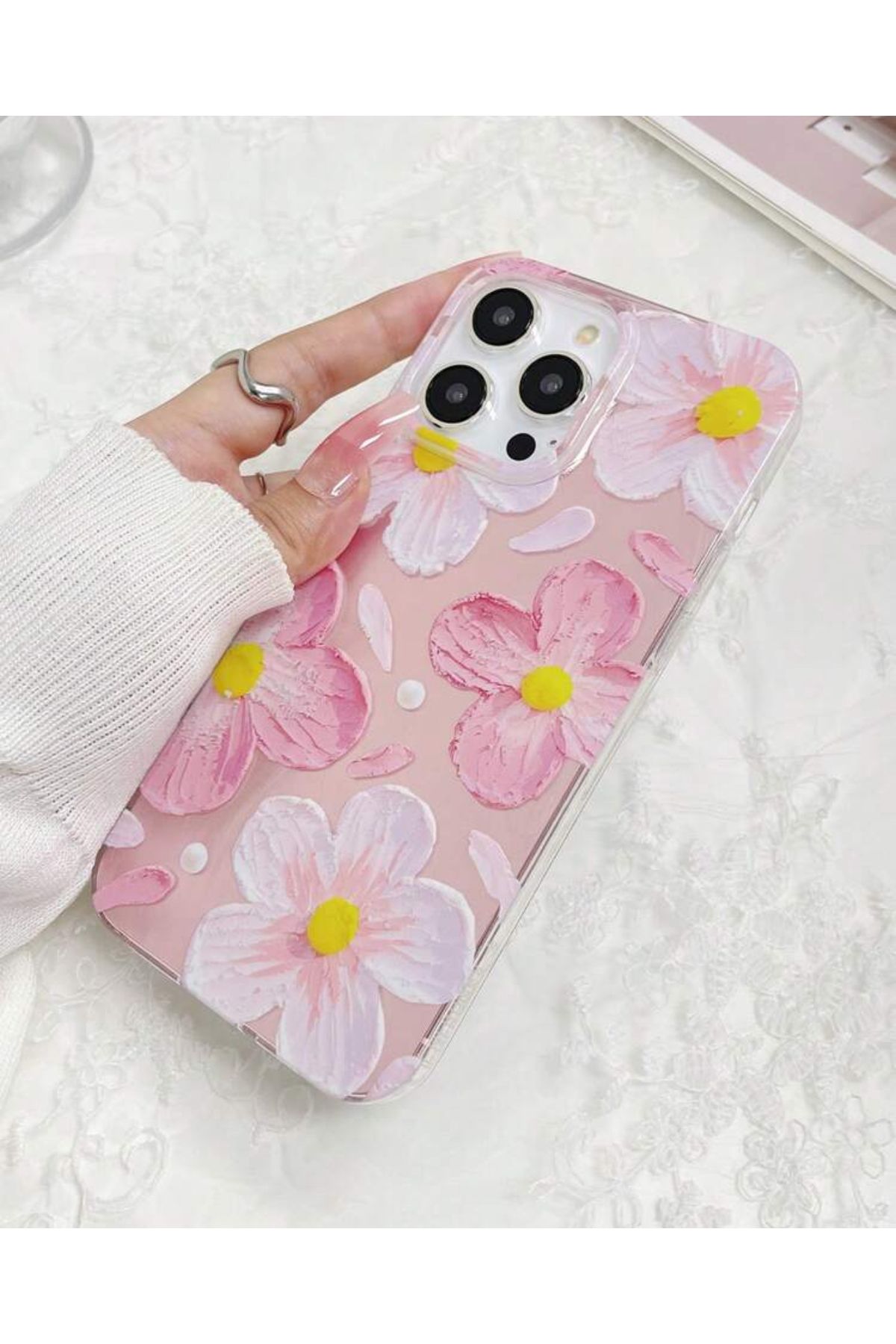 FİŞNEİLETİŞİM İPHONE 14 PROMAX UYUMLU ÇİÇEK DESENLİ HOLOGRAMLI KILIF