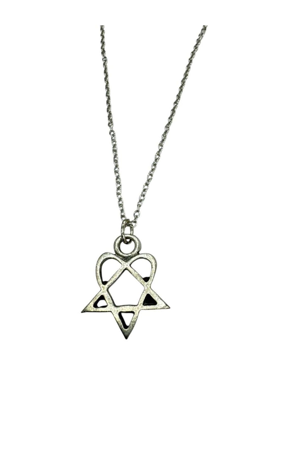 Herşey Nota Heartagram Logolu Kolye – Unisex - Gotik Rock Aksesuar 60 cm Zincir