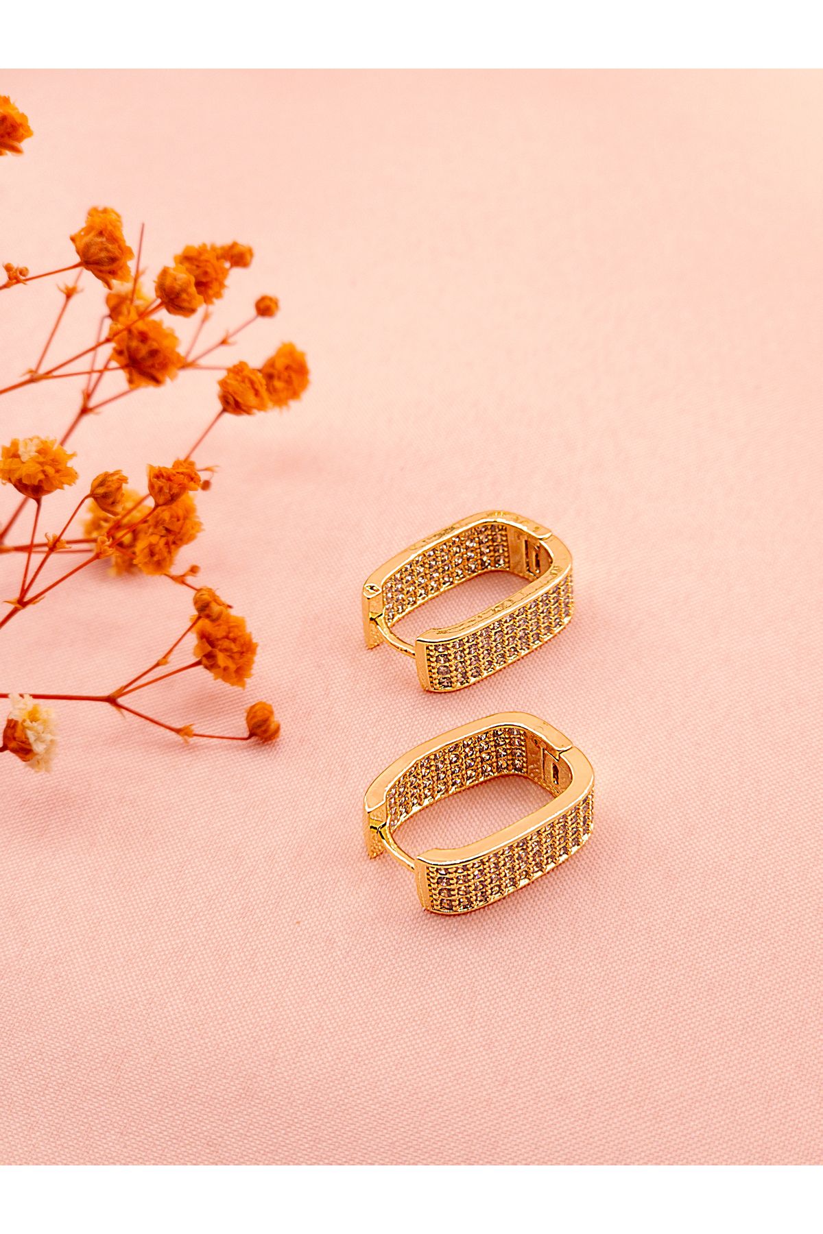 luree accessories Taşlı Kare Figür Çelik Küpe