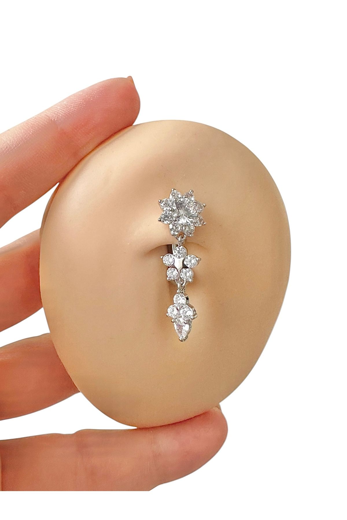 My Bellas Jewels Cerrahi Çelik Zirkon Taşlı Göbek Piercingi (Bar: Titanium)