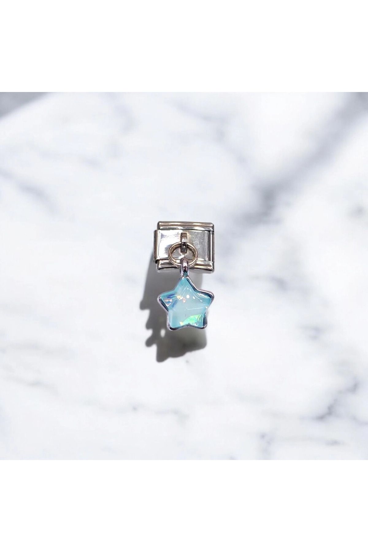 Bluw Jewelry Pembe Yıldız Desenli İtalyan Charm Sallantılı-Turkuaz