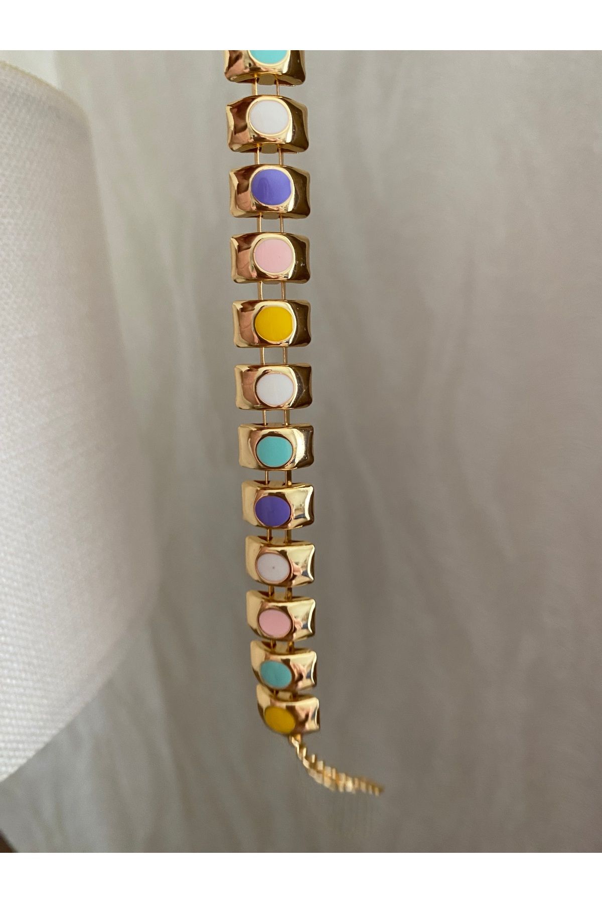 Petek Collection Renkli mineli gold altın kaplama bileklik