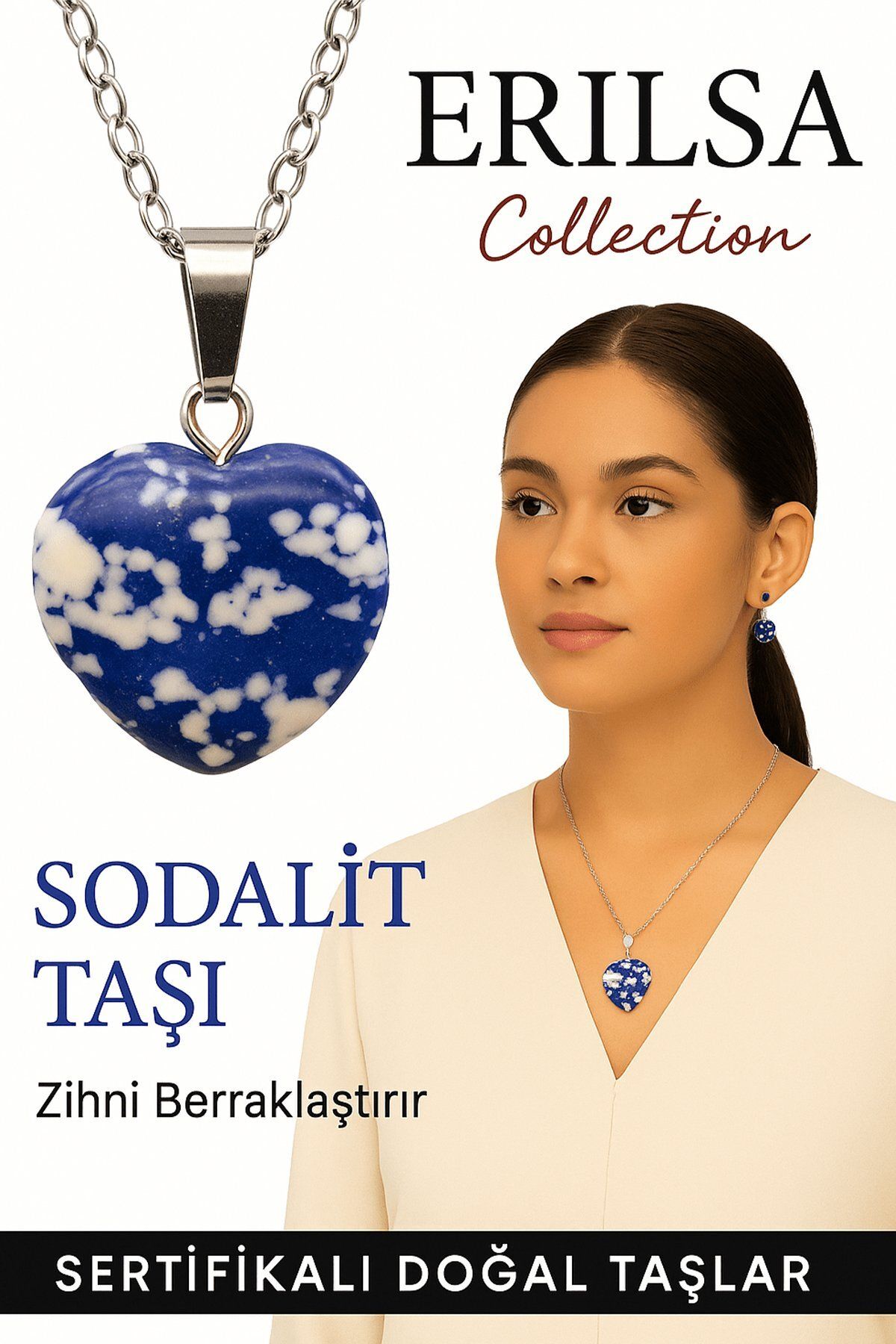 Erilsa Sertifikalı Kalp Model Sodalit Taşı Kolye – Zihinsel Netlik ve İfade Gücü