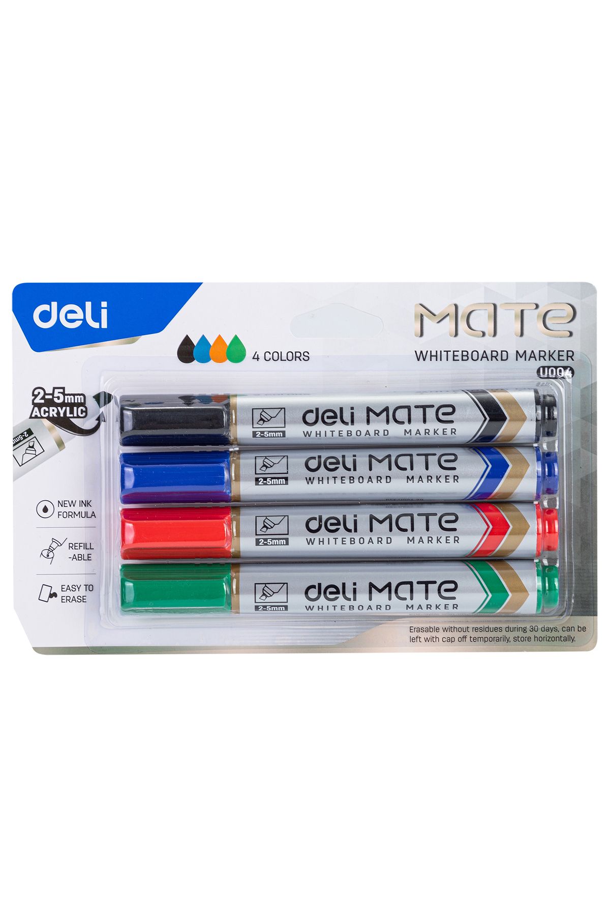 Deli-Deli EU00403 Whiteboard Marker, 2–5mm Chisel Tip, 4 Colors – For Classroom, Office & Meetings 3