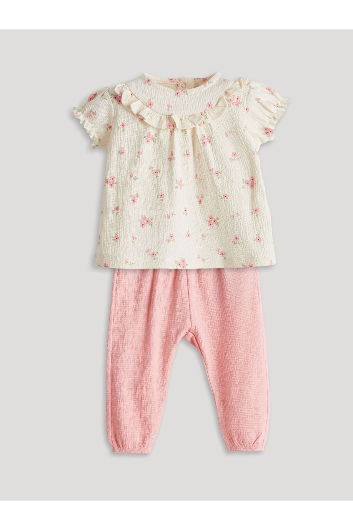 LC Waikiki LCW baby Fırfırlı Çiçekli Kız Bebek Bluz ve Pantolon 2'li