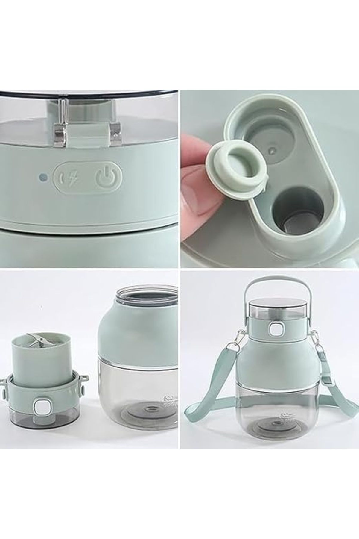 FOXMAG24-Portable Usb Blender, 4 Blades, Rechargeable, With Additional Lid, For Smoothie, Green 2