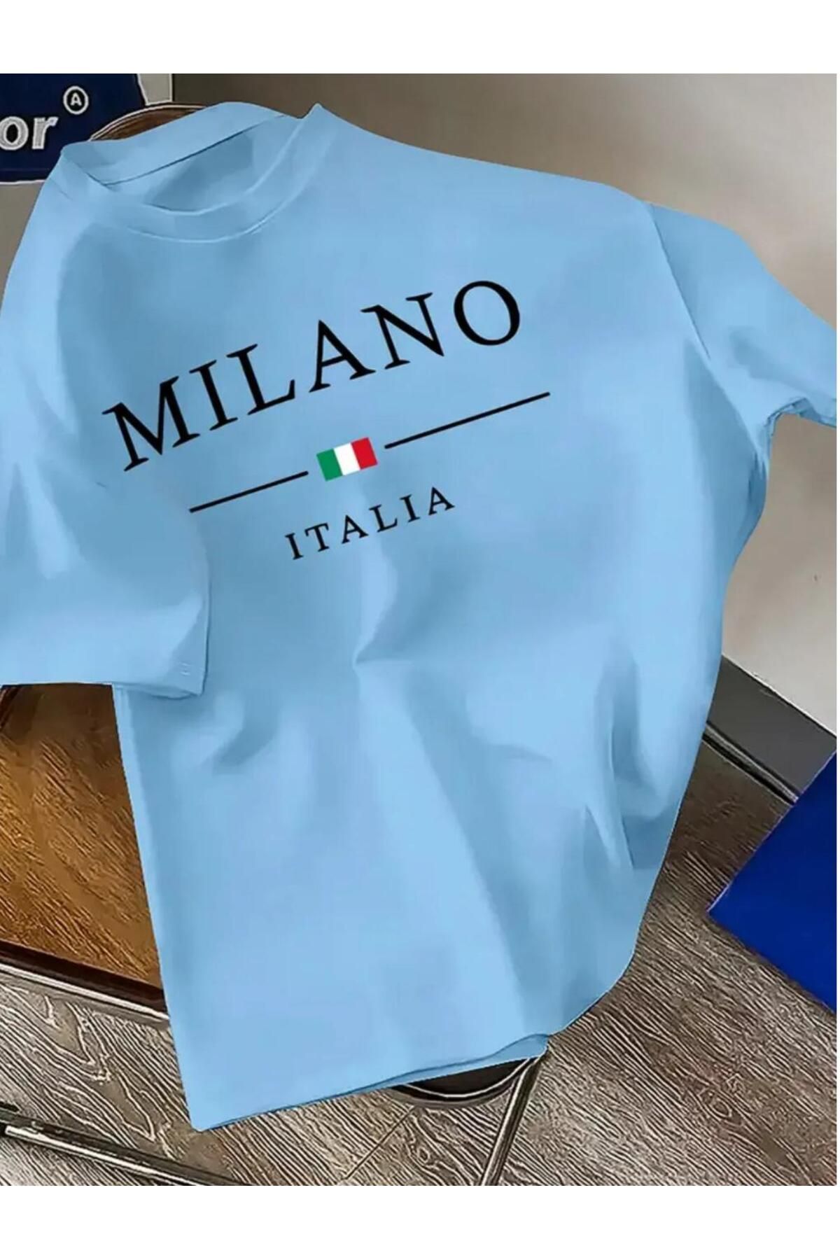 Man Milano Baskılı Raglan Kol Oversize T-Shirt