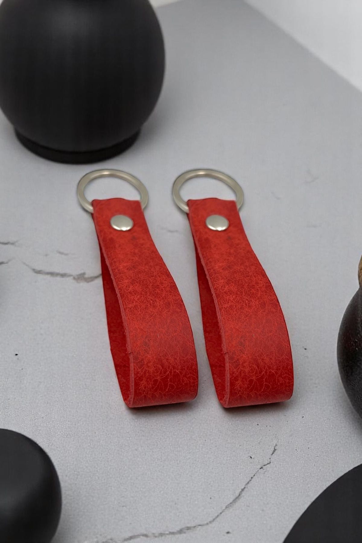 pepuza 2'li Hakiki Deri Artisan Series Anahtarlık Kırmızı - Özelleştirilebilir